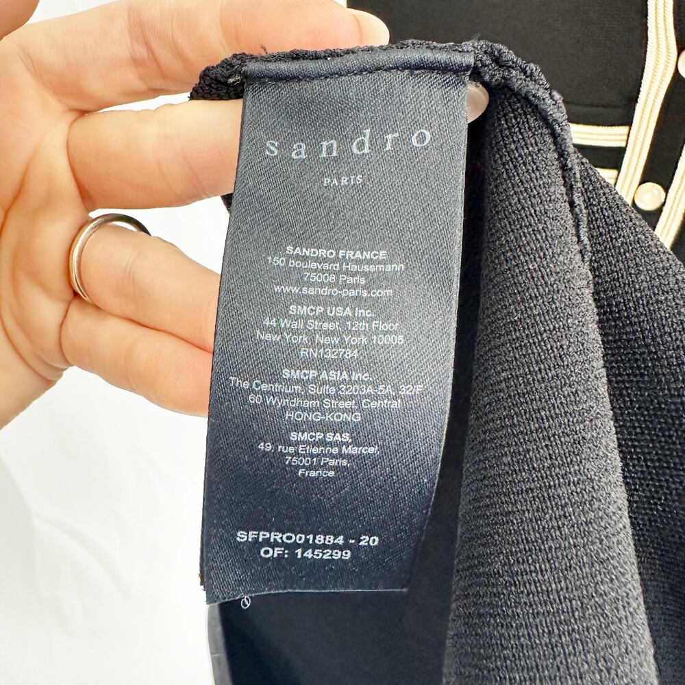 Sandro Black Short-Sleeve Mini Dress with Cream Trim - Picture 5 of 7